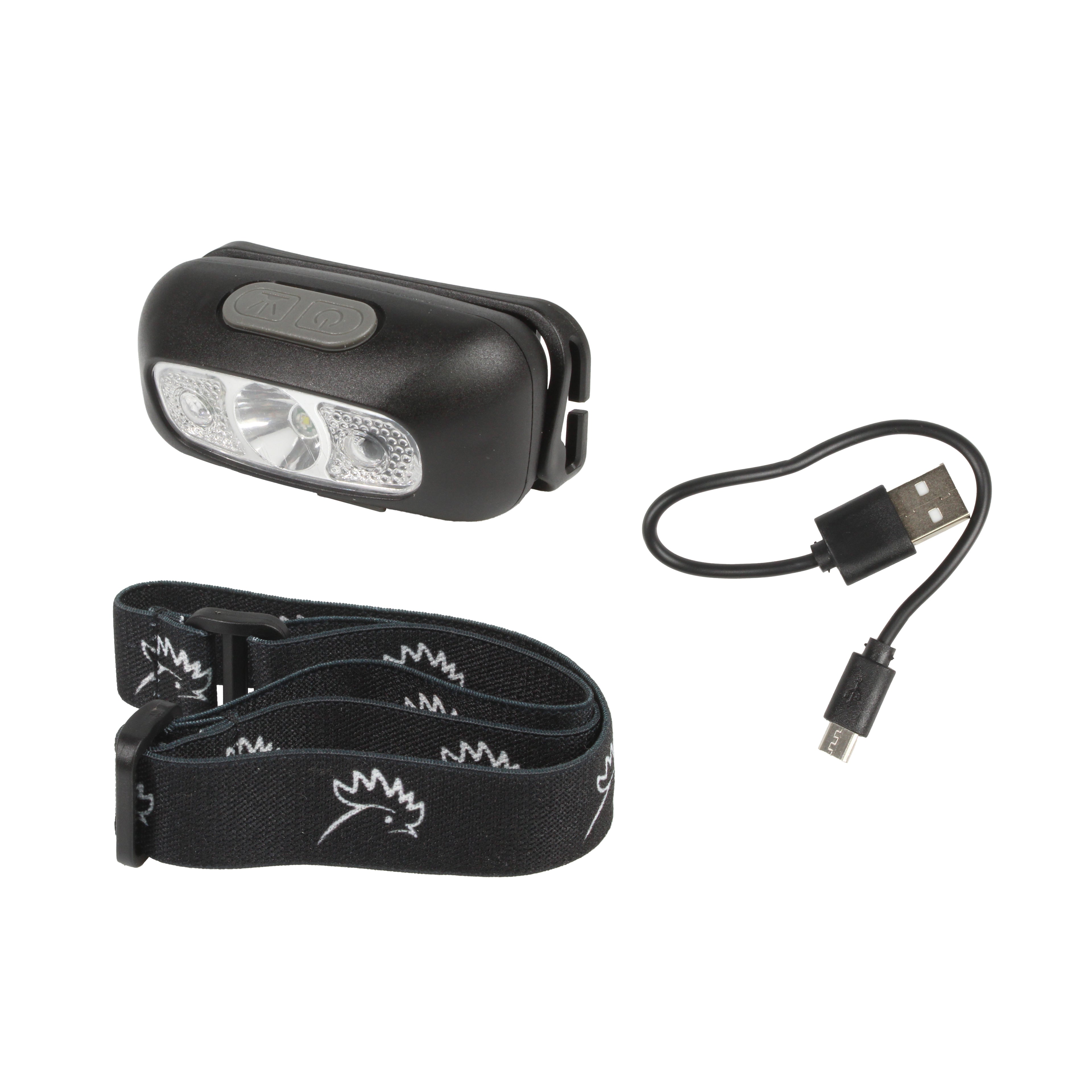 LED hoofdlamp verpakking met USB kabel en instructies