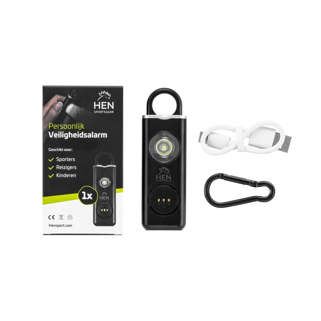 Zelfverdedigingssleutelhanger met luid alarm en LED lamp voor hardlopers