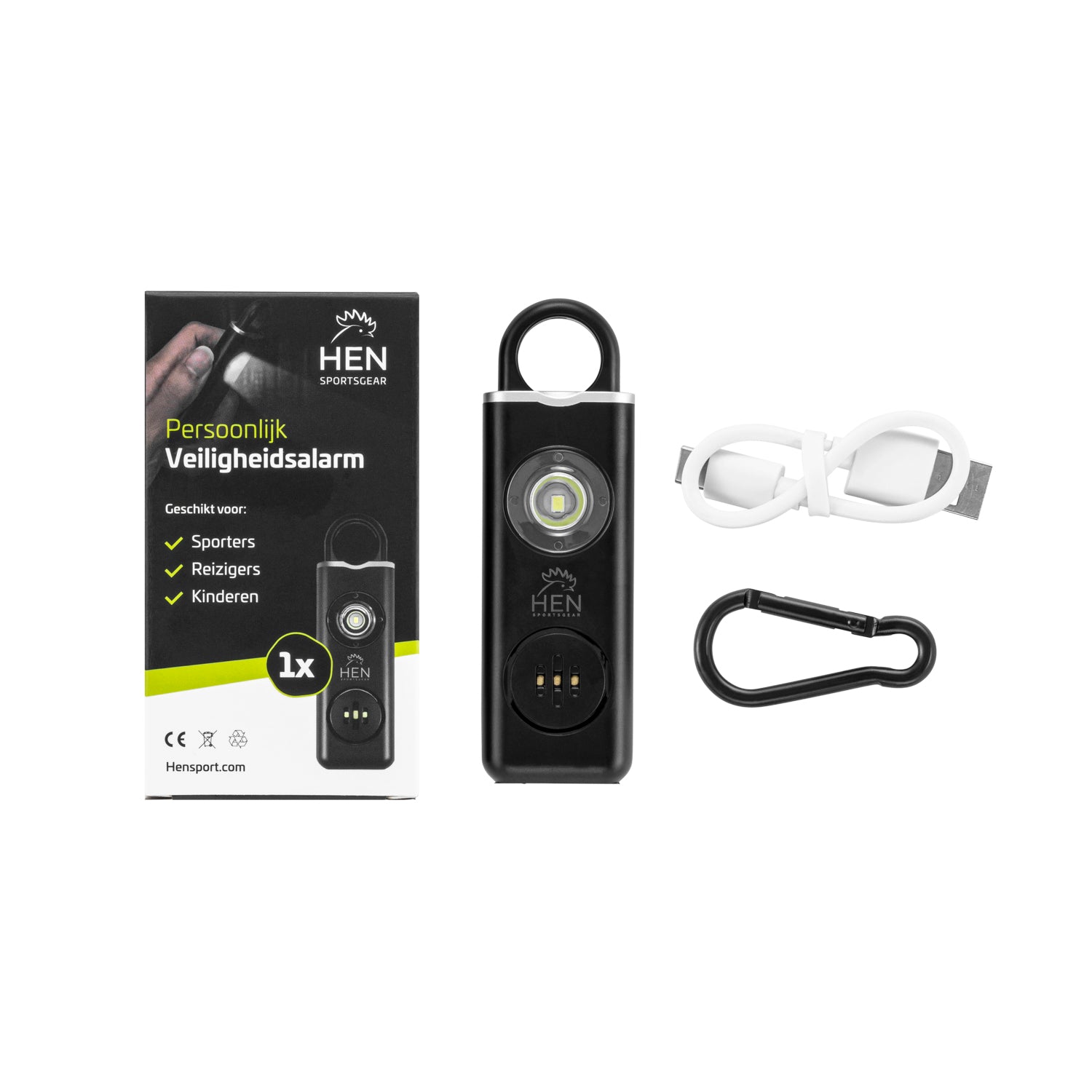 Zelfverdedigingssleutelhanger met luid alarm en LED lamp voor hardlopers