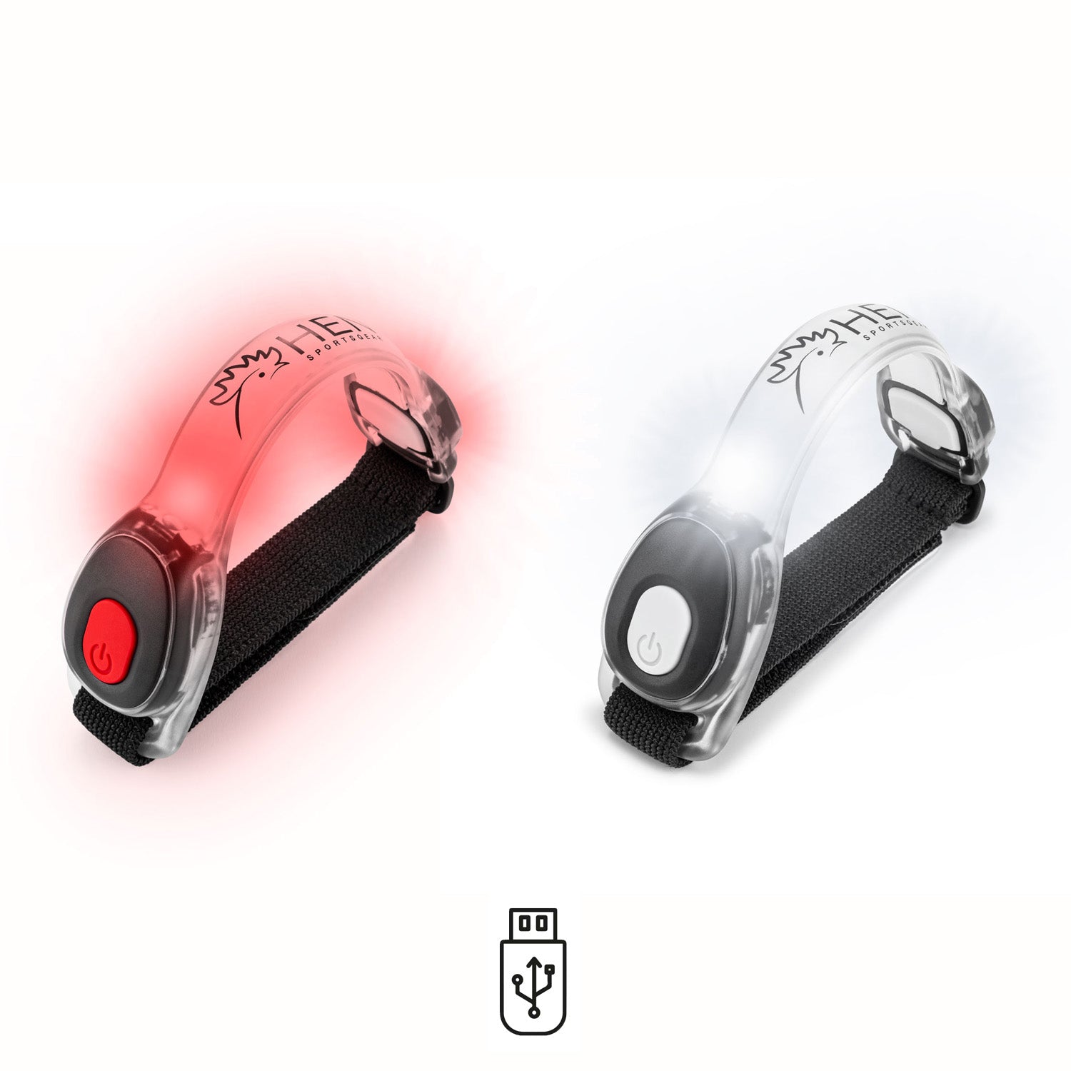 LED armband verlichting USB oplaadbaar 2 stuks rood en wit voor hardlopen en fietsen