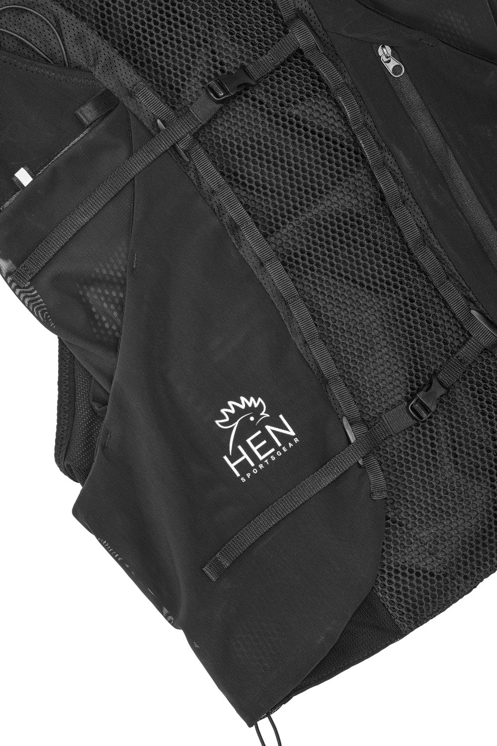 Zwart marathonvest trailvest met duurzaam materiaal voor trailrunning en wandelen