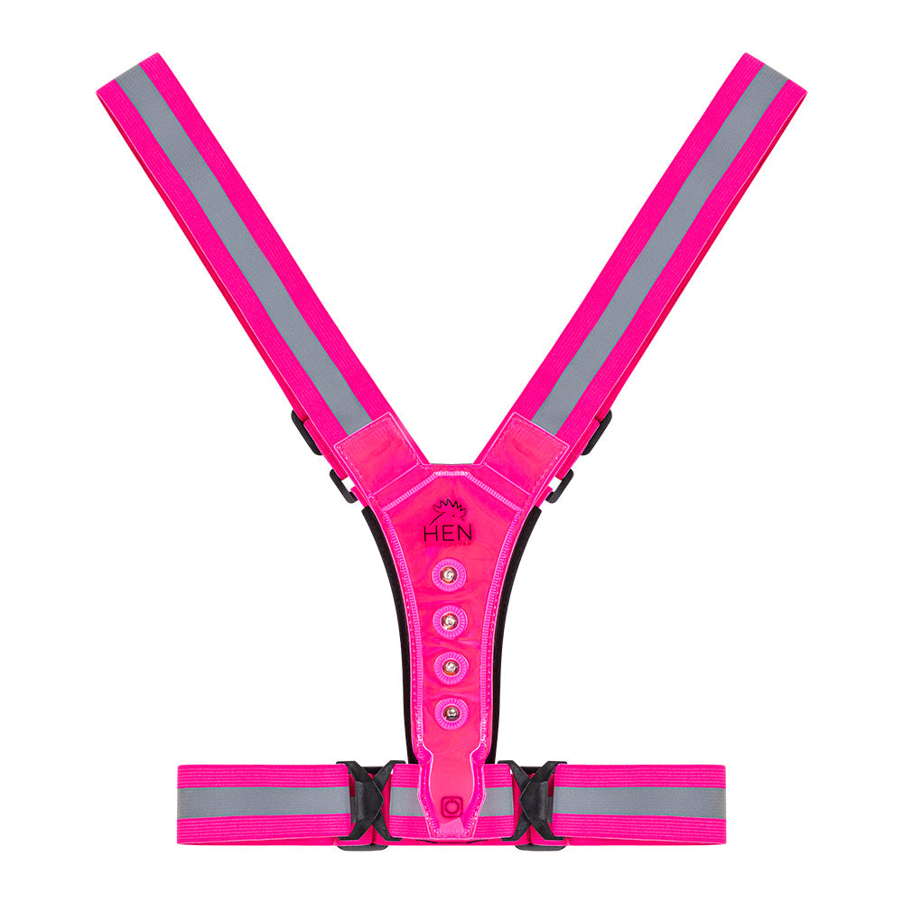 Roze reflectievest achterkant met LED verlichting en verstelbare pasvorm