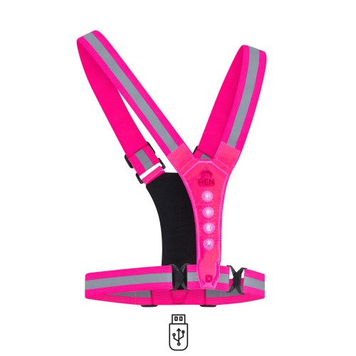 Roze reflectievest met LED verlichting USB oplaadbaar voor hardlopen