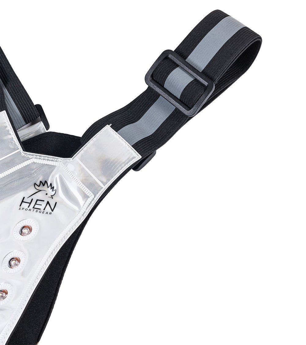 Zwart reflectievest met LED verlichting voor veilig hardlopen in het donker detail