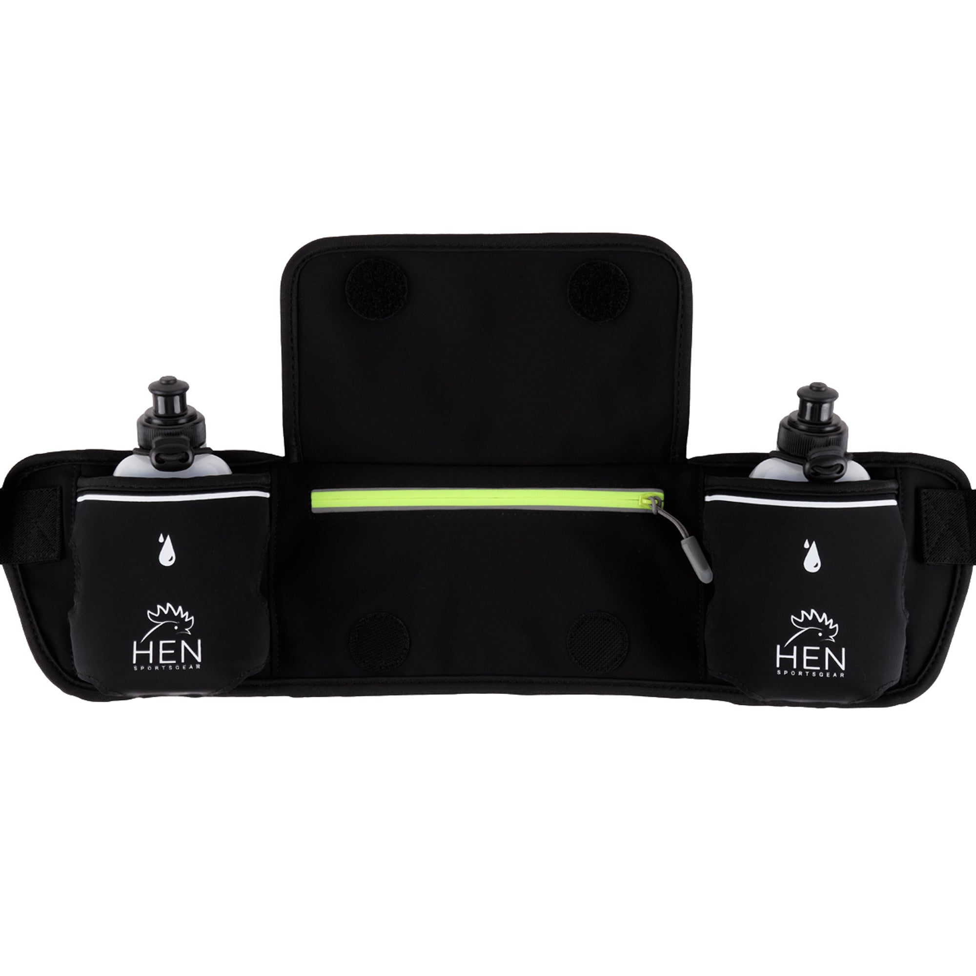 Running belt met waterflessen in gebruik tijdens hardlopen