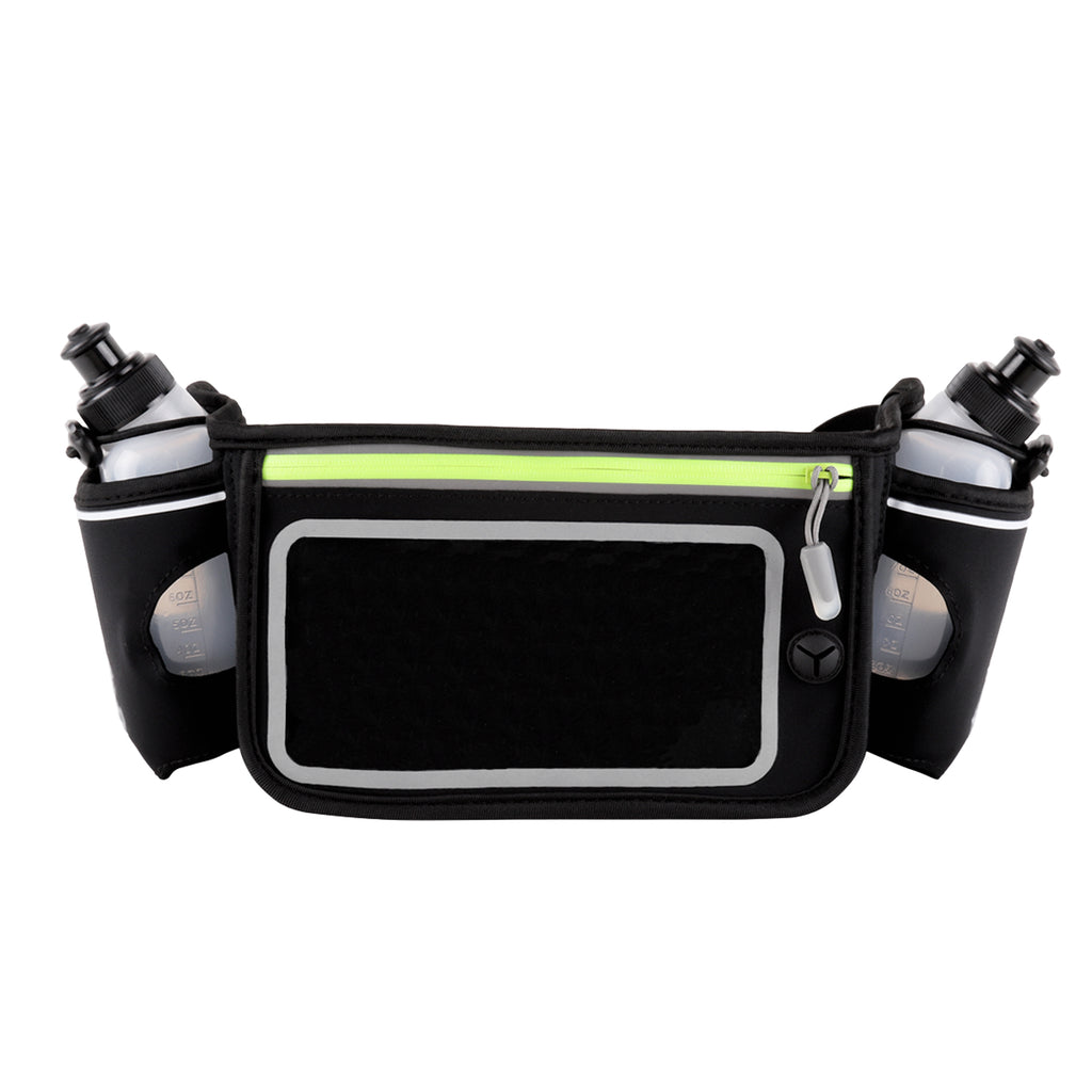 Drinkgordel volledig gevuld met bidons en opgeborgen spullen